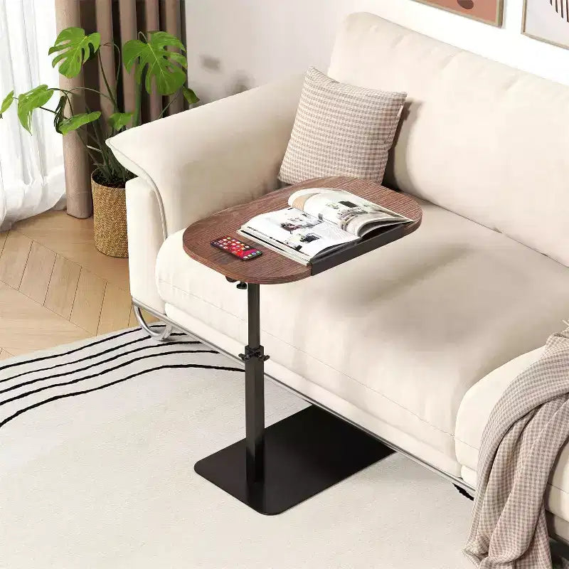 Table d'appoint minimaliste en C avec rotation à 360° et réglage de la hauteur par vérin à gaz, Beige