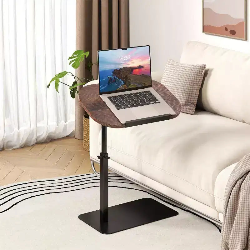 Table d'appoint minimaliste en C avec rotation à 360° et réglage de la hauteur par vérin à gaz, Beige