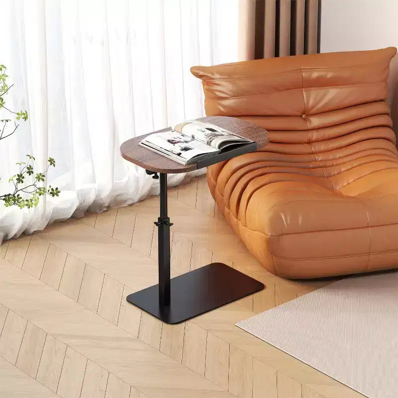 Table d'appoint minimaliste en C avec rotation à 360° et réglage de la hauteur par vérin à gaz, Beige