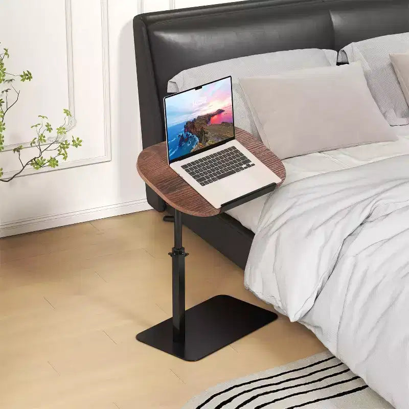 Table d'appoint minimaliste en C avec rotation à 360° et réglage de la hauteur par vérin à gaz, Beige
