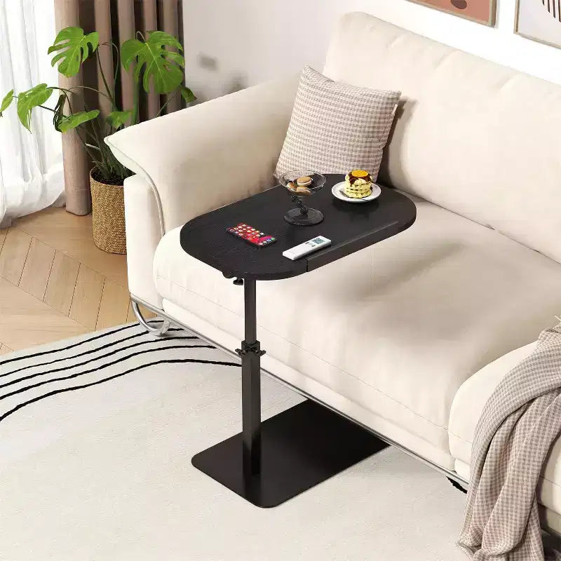Table d'appoint minimaliste en C avec rotation à 360° et réglage de la hauteur par vérin à gaz, Beige