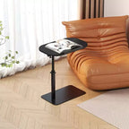 Table d'appoint minimaliste en C avec rotation à 360° et réglage de la hauteur par vérin à gaz, Beige