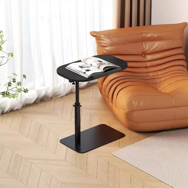 Table d'appoint minimaliste en C avec rotation à 360° et réglage de la hauteur par vérin à gaz, Beige