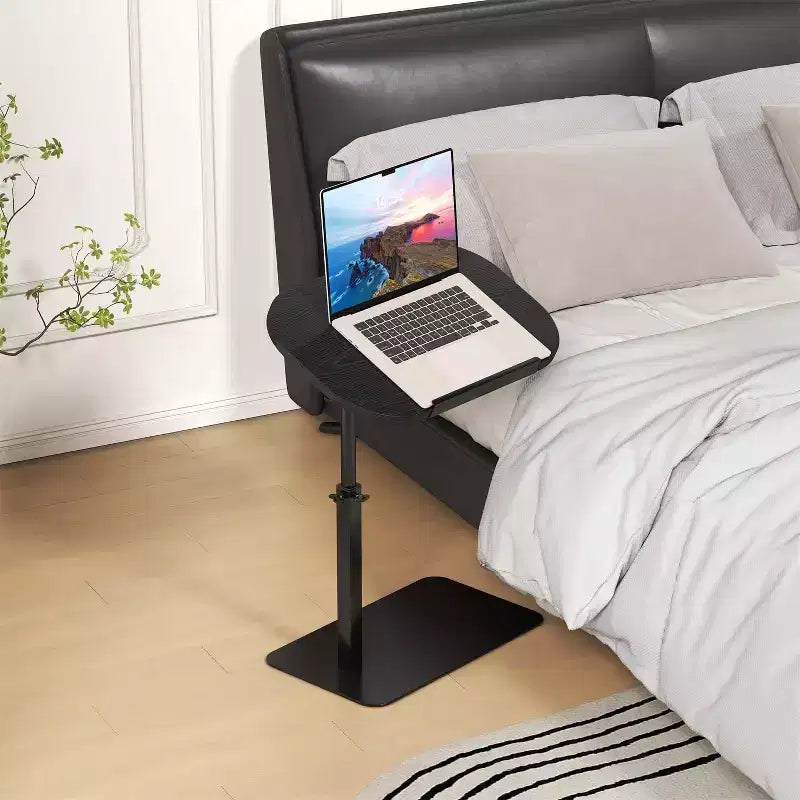 Table d'appoint minimaliste en C avec rotation à 360° et réglage de la hauteur par vérin à gaz, Beige