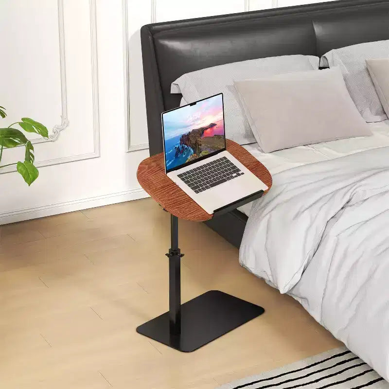 Table d'appoint minimaliste en C avec rotation à 360° et réglage de la hauteur par vérin à gaz, Beige