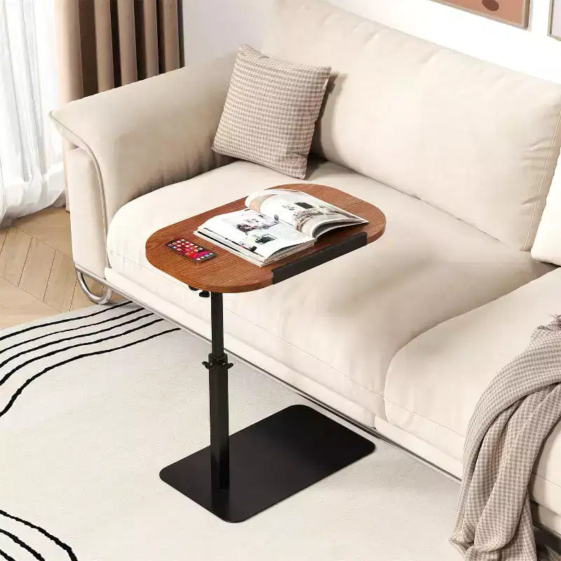 Table d'appoint minimaliste en C avec rotation à 360° et réglage de la hauteur par vérin à gaz, Beige