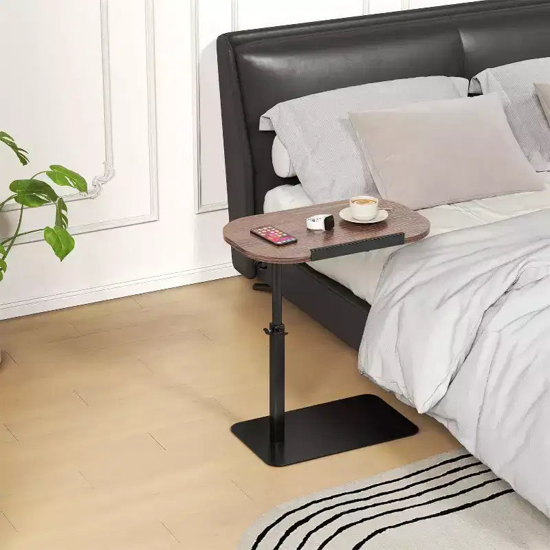 Table d'appoint minimaliste en C avec rotation à 360° et réglage de la hauteur par vérin à gaz, Beige