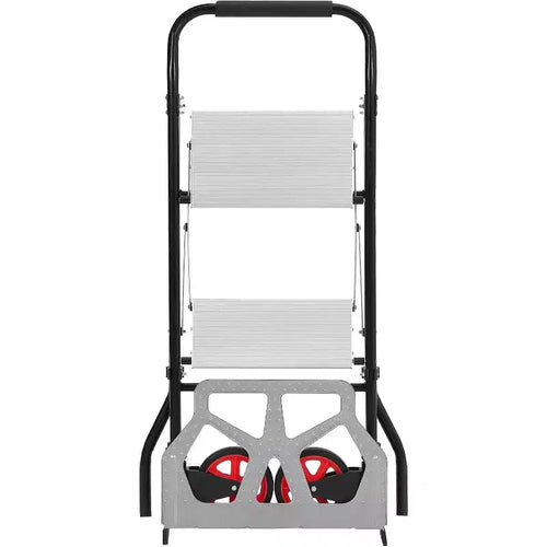 COZONY Aluminum Hand Truck, 2 in 1 Folding 2 Step Ladder w/ Wide Anti Slip Pedal, 220 Lbs Capacity Multifunctional Collapsible Dolly Cart with Wheels