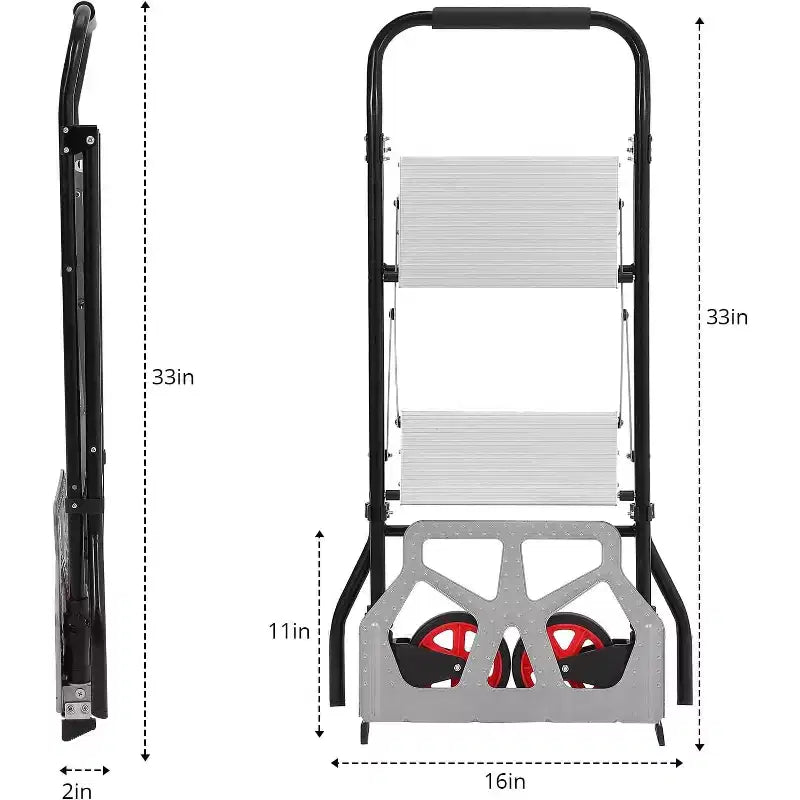 Diable pliable en aluminium 2-en-1 et escabeau à 2 marches avec pédales antidérapantes, capacité de 100 kg