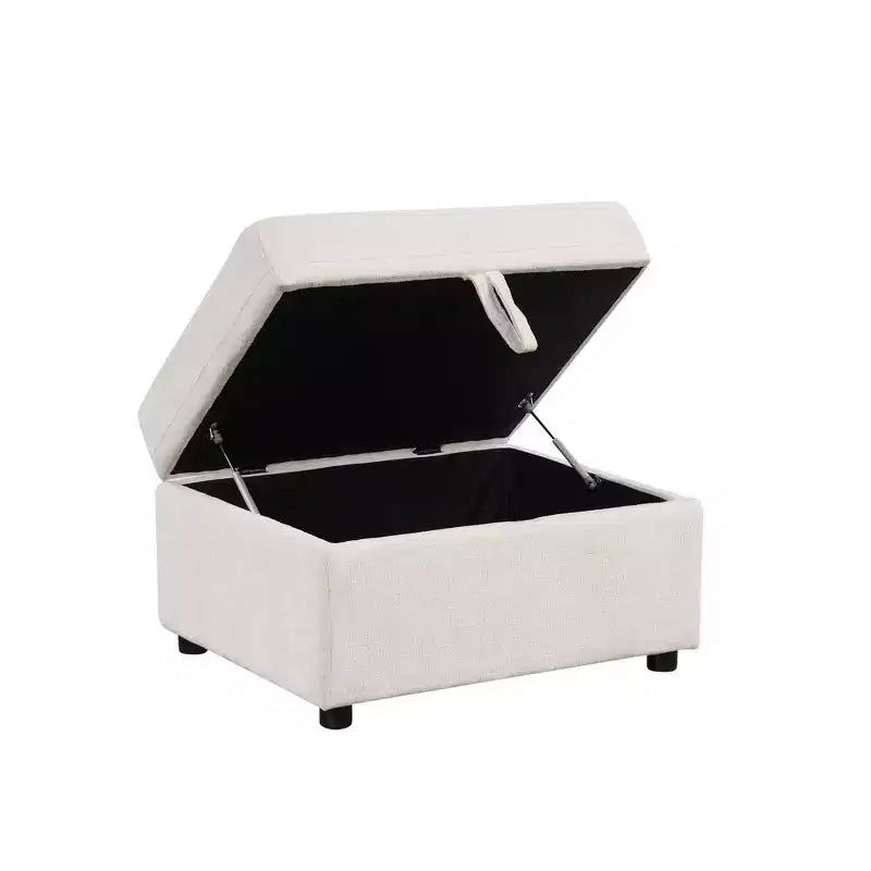 Repose-pieds ottoman de rangement mobile avec compartiment caché et siège en velours côtelé moelleux, 113 kg, beige