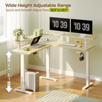 Bureau d'angle assis-debout réglable en hauteur avec lumières LED RGB, 4 prises CA et support de moniteur intégré