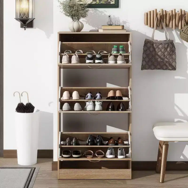 Meuble à chaussures 3 tiroirs avec tiroirs basculants et étagères à 2 niveaux, 120 cm de haut, marron