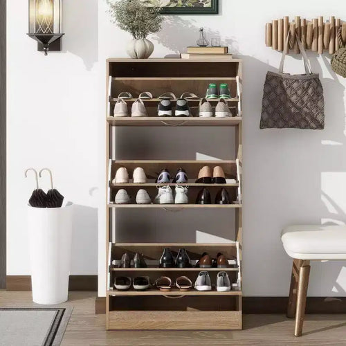Meuble à chaussures 3 tiroirs avec tiroirs basculants et étagères à 2 niveaux, 120 cm de haut, marron
