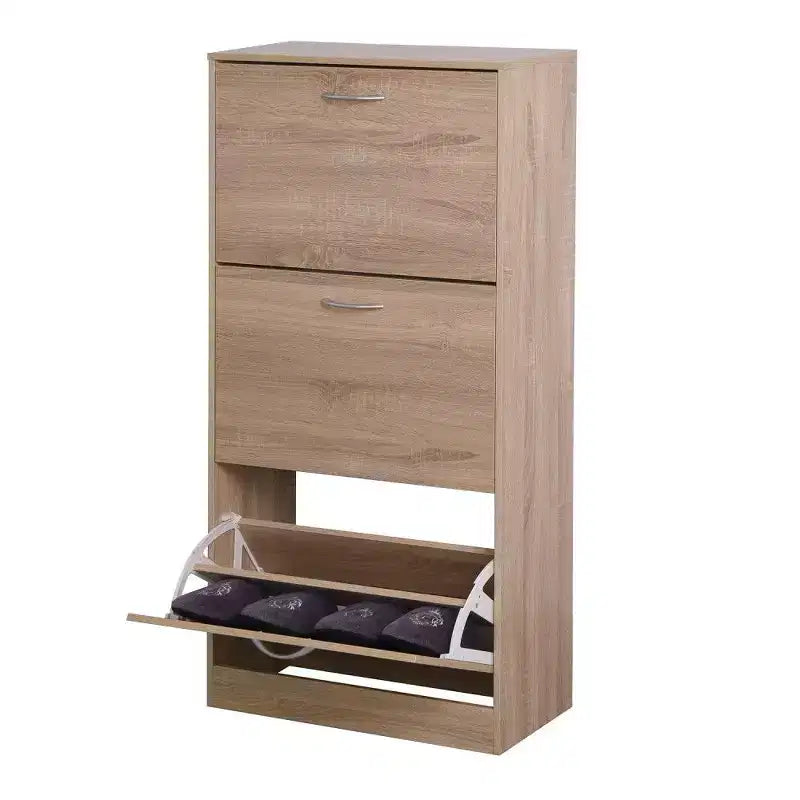 Meuble à chaussures 3 tiroirs avec tiroirs basculants et étagères à 2 niveaux, 120 cm de haut, marron