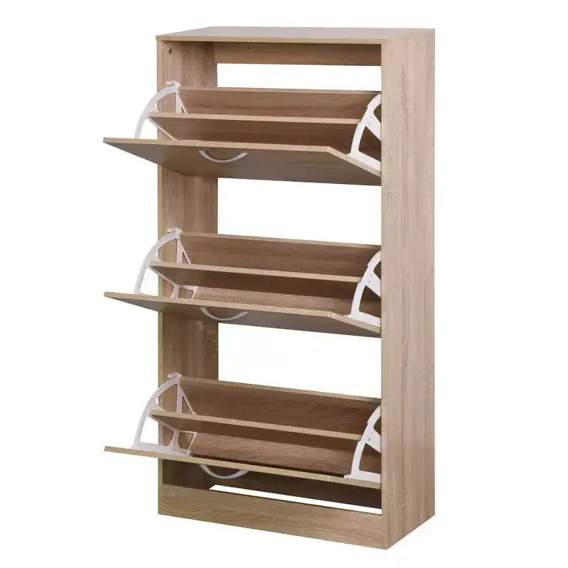 Meuble à chaussures 3 tiroirs avec tiroirs basculants et étagères à 2 niveaux, 120 cm de haut, marron