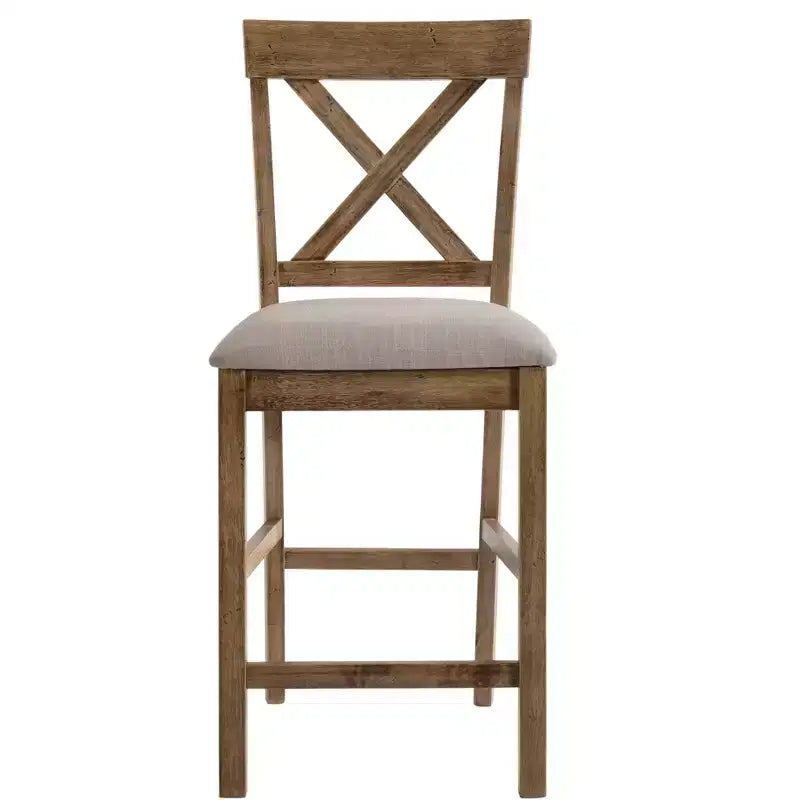 Lot de 2 chaises de comptoir en tissu avec dossier en X et cadre en bois, marron et gris