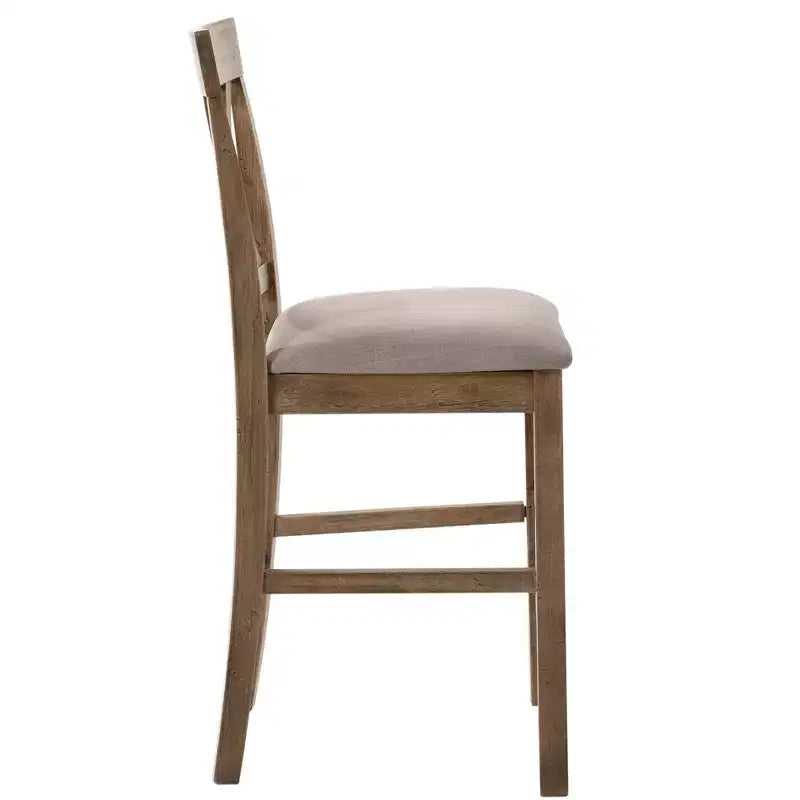 Lot de 2 chaises de comptoir en tissu avec dossier en X et cadre en bois, marron et gris