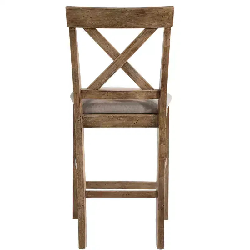 Lot de 2 chaises de comptoir en tissu avec dossier en X et cadre en bois, marron et gris