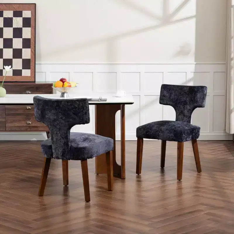 Lot de 2 chaises de salle à manger en chenille avec cadre en bois dur et garniture cloutée en laiton, 136 kg