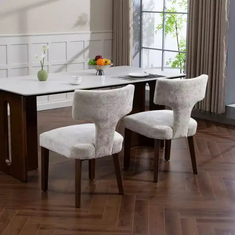 Lot de 2 chaises de salle à manger en chenille avec cadre en bois dur et garniture cloutée en laiton, 136 kg