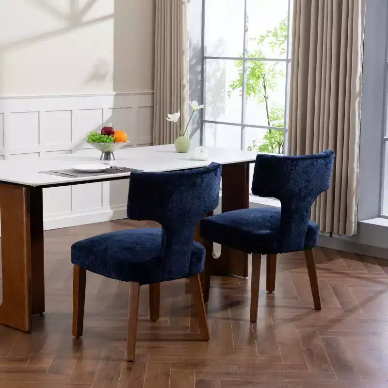 Lot de 2 chaises de salle à manger en chenille avec cadre en bois dur et garniture cloutée en laiton, 136 kg