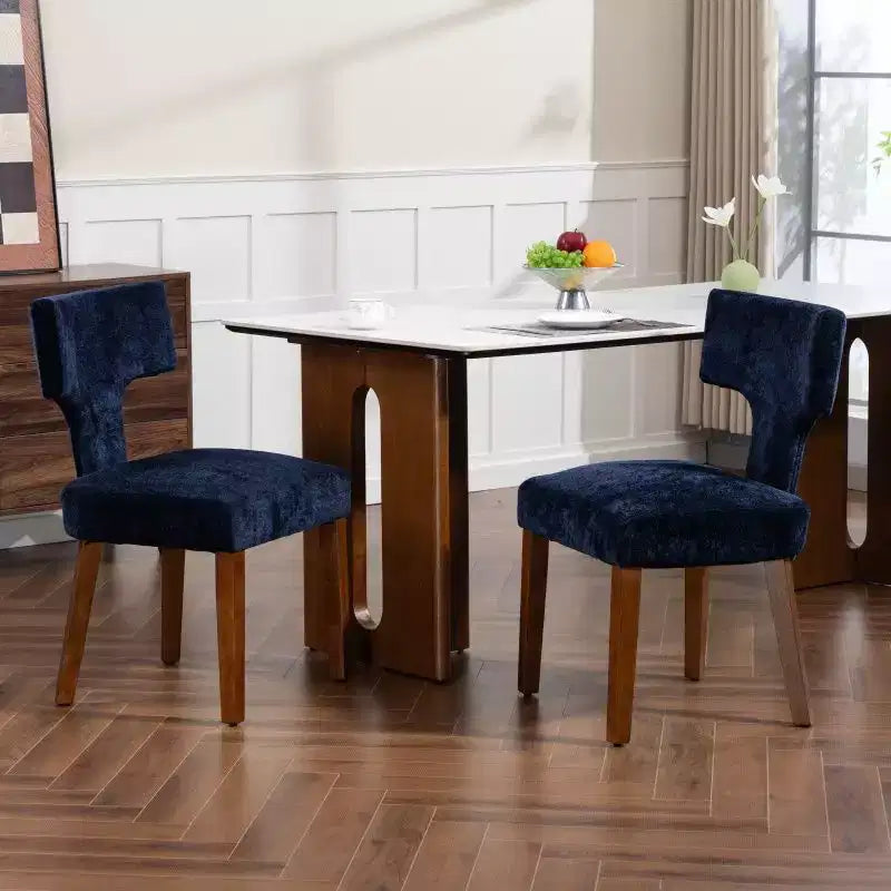 Lot de 2 chaises de salle à manger en chenille avec cadre en bois dur et garniture cloutée en laiton, 136 kg