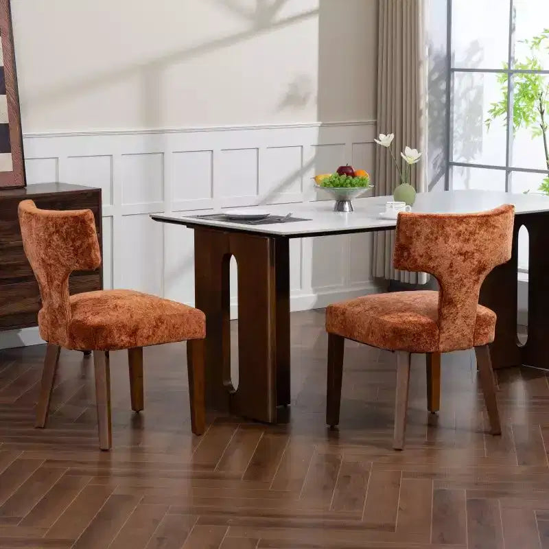 Lot de 2 chaises de salle à manger en chenille avec cadre en bois dur et garniture cloutée en laiton, 136 kg