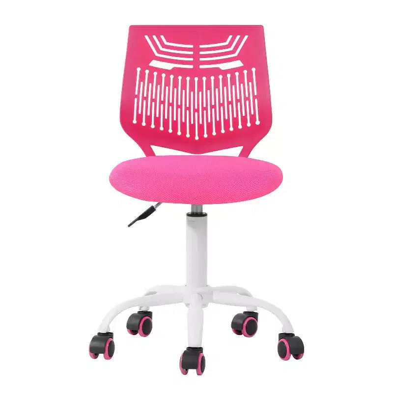 Chaise de bureau pivotante et roulante à hauteur réglable avec dossier géométrique respirant, fuchsia et blanc