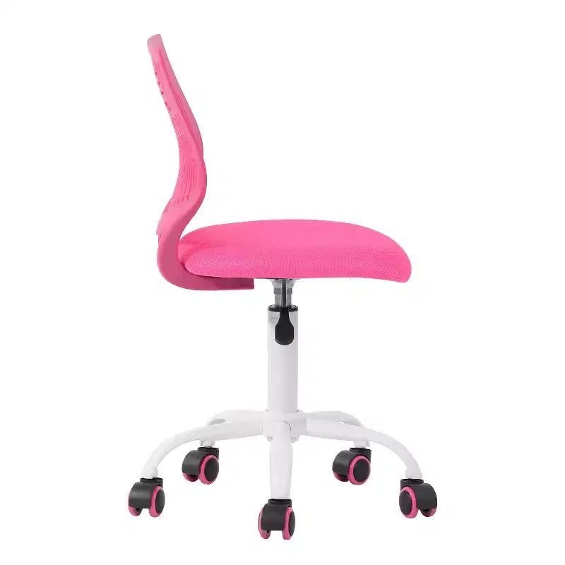 Chaise de bureau pivotante et roulante à hauteur réglable avec dossier géométrique respirant, fuchsia et blanc