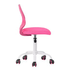 Chaise de bureau pivotante et roulante à hauteur réglable avec dossier géométrique respirant, fuchsia et blanc