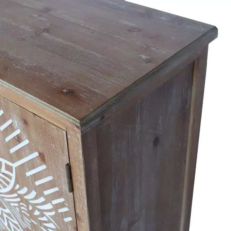 Bahut buffet marron bohème avec 4 portes et motif mandala floral blanc, 152 cm de large
