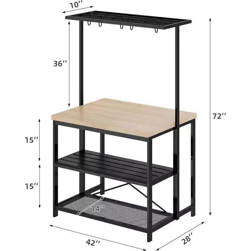 Étagère de cuisine de 47 po avec prise de courant, îlot de cuisine et support à micro-ondes à 3 tablettes au fini bois, capacité de 181 kg