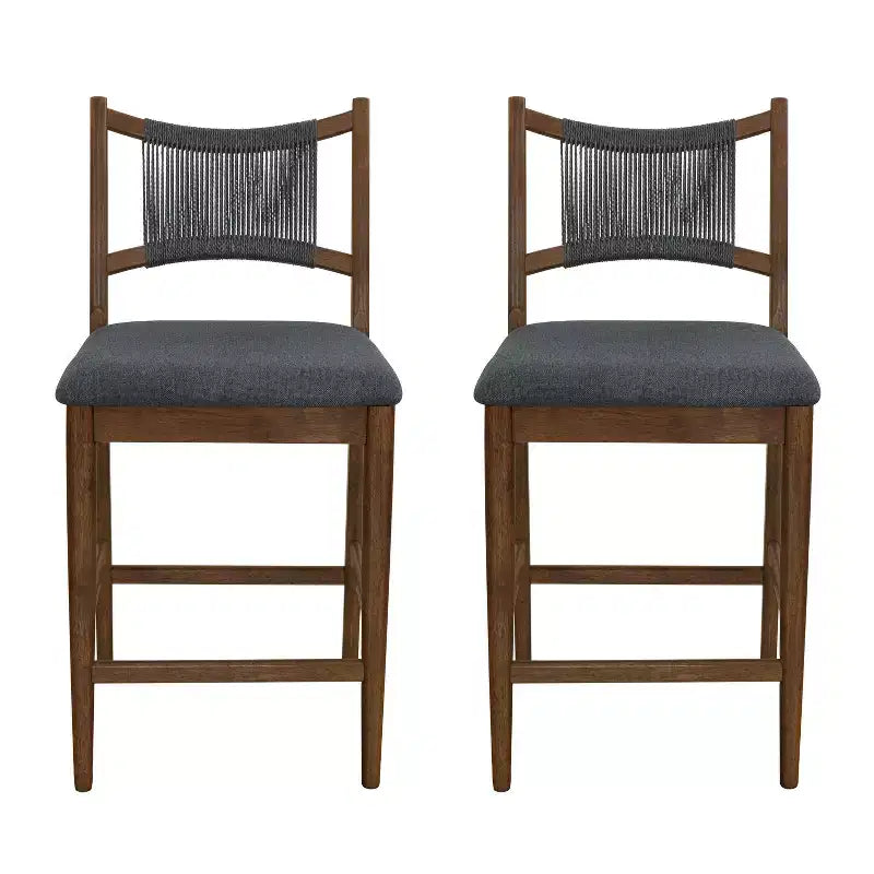 Lot de 2 tabourets de comptoir modernes en bois d'hévéa avec dossier en corde tressée, 136 kg