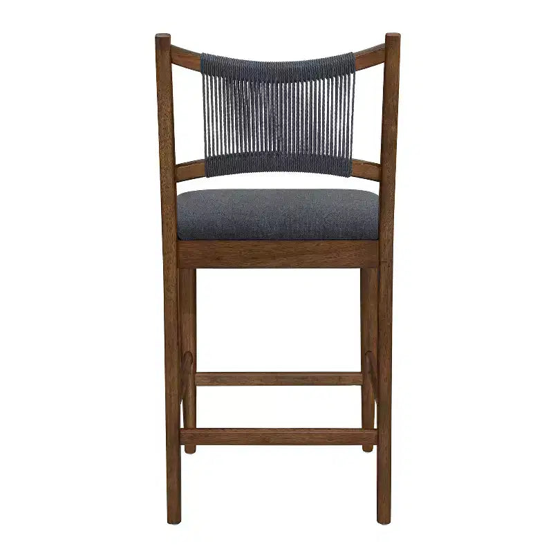 Lot de 2 tabourets de comptoir modernes en bois d'hévéa avec dossier en corde tressée, 136 kg