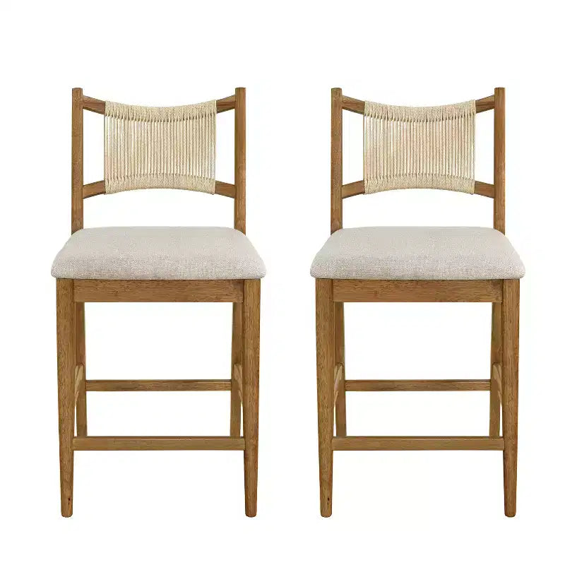 Lot de 2 tabourets de comptoir modernes en bois d'hévéa avec dossier en corde tressée, 136 kg