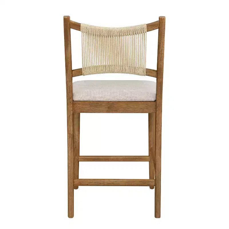 Lot de 2 tabourets de comptoir modernes en bois d'hévéa avec dossier en corde tressée, 136 kg
