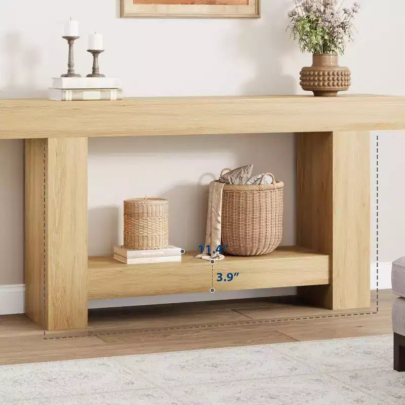 Table console de ferme 63" avec base en H à 2 niveaux et étagère inférieure, blanc