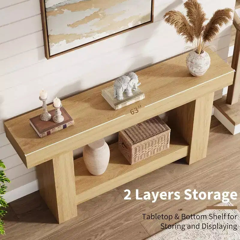 Table console de ferme 63" avec base en H à 2 niveaux et étagère inférieure, blanc