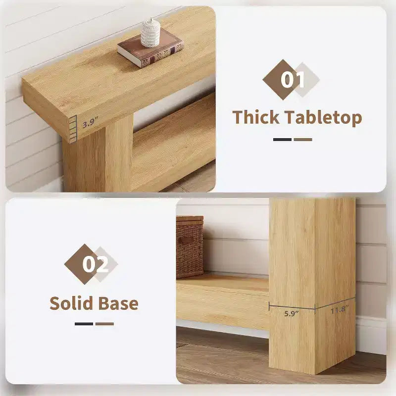 Table console de ferme 63" avec base en H à 2 niveaux et étagère inférieure, blanc