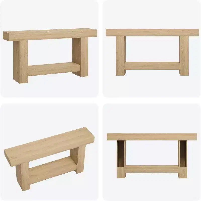 Table console de ferme 63" avec base en H à 2 niveaux et étagère inférieure, blanc