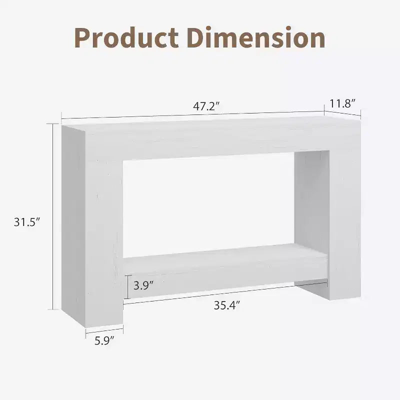 Table console de ferme 63" avec base en H à 2 niveaux et étagère inférieure, blanc