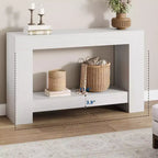 Table console de ferme 63" avec base en H à 2 niveaux et étagère inférieure, blanc