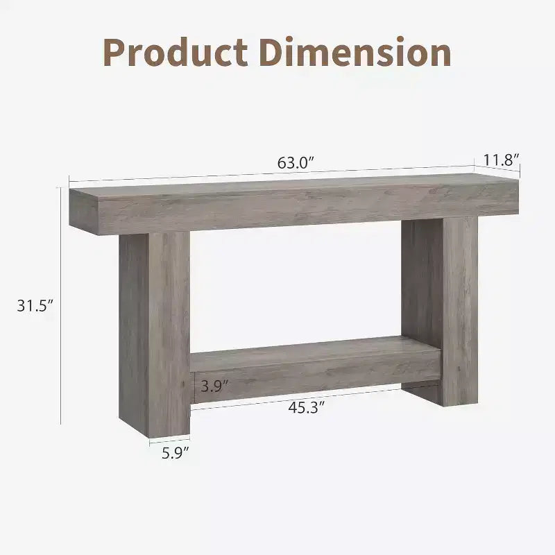 Table console de ferme 63" avec base en H à 2 niveaux et étagère inférieure, blanc