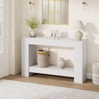 Table console de ferme 63" avec base en H à 2 niveaux et étagère inférieure, blanc