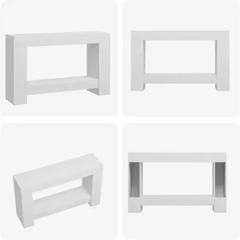 Table console de ferme 63" avec base en H à 2 niveaux et étagère inférieure, blanc