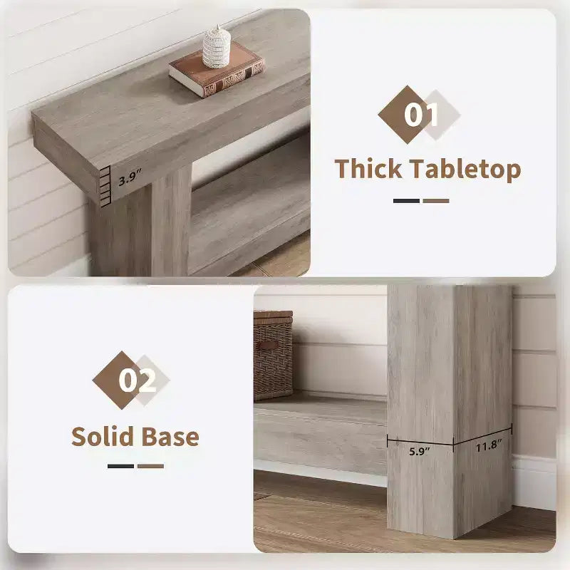 Table console de ferme 63" avec base en H à 2 niveaux et étagère inférieure, blanc