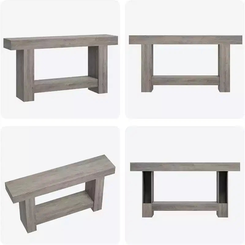 Table console de ferme 63" avec base en H à 2 niveaux et étagère inférieure, blanc