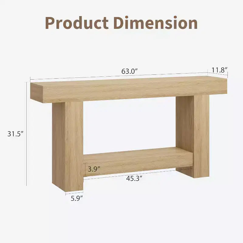 Table console de ferme 63" avec base en H à 2 niveaux et étagère inférieure, blanc
