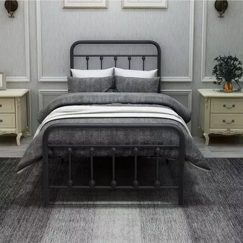 Cadre de lit plateforme en métal Twin Size avec tête de lit, pied de lit et rangement sous le lit, 204 kg