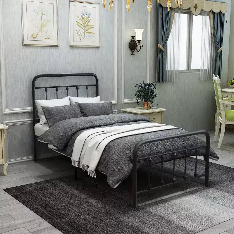 Cadre de lit plateforme en métal Twin Size avec tête de lit, pied de lit et rangement sous le lit, 204 kg